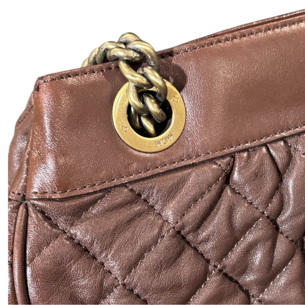 MCM Brown Leather Quilted Chain Detail Shoulder Bag - Picture 10 of 16